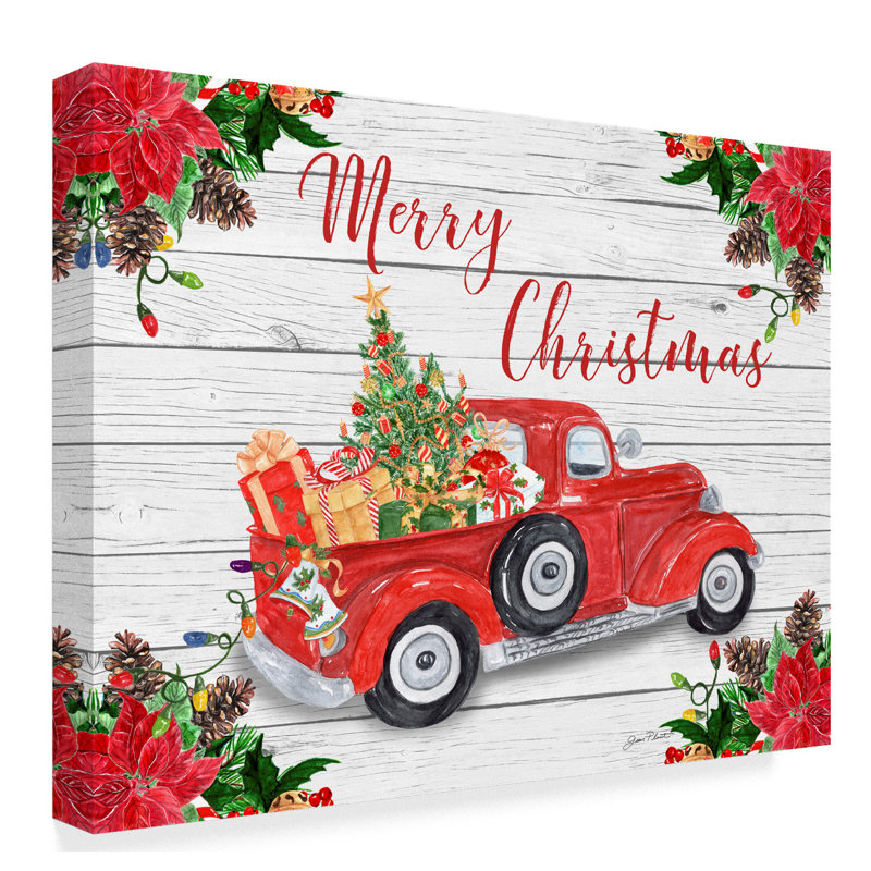 Vintage Red Truck Christmas Canvas Wall Art with Floater Frame
