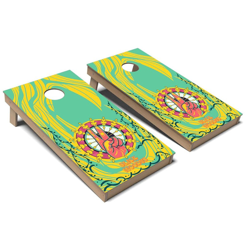 Ensemble de planche de jeu de cornhole rétro 70s Peace Hands, Ajouter un étui de transport