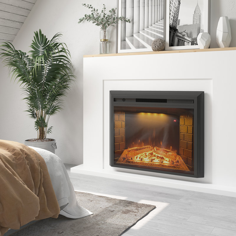 Mateas Electric Fireplace Insert, Christmas Fireplace Heater with Overheating Protection, Fire Crackling Sound, Remote Control, 750/1500W, Black