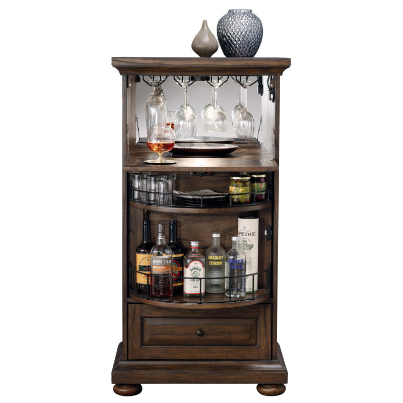 Cognac II Burnished Oak Wine and Bar Cabinet with Drop-Down Serving Door