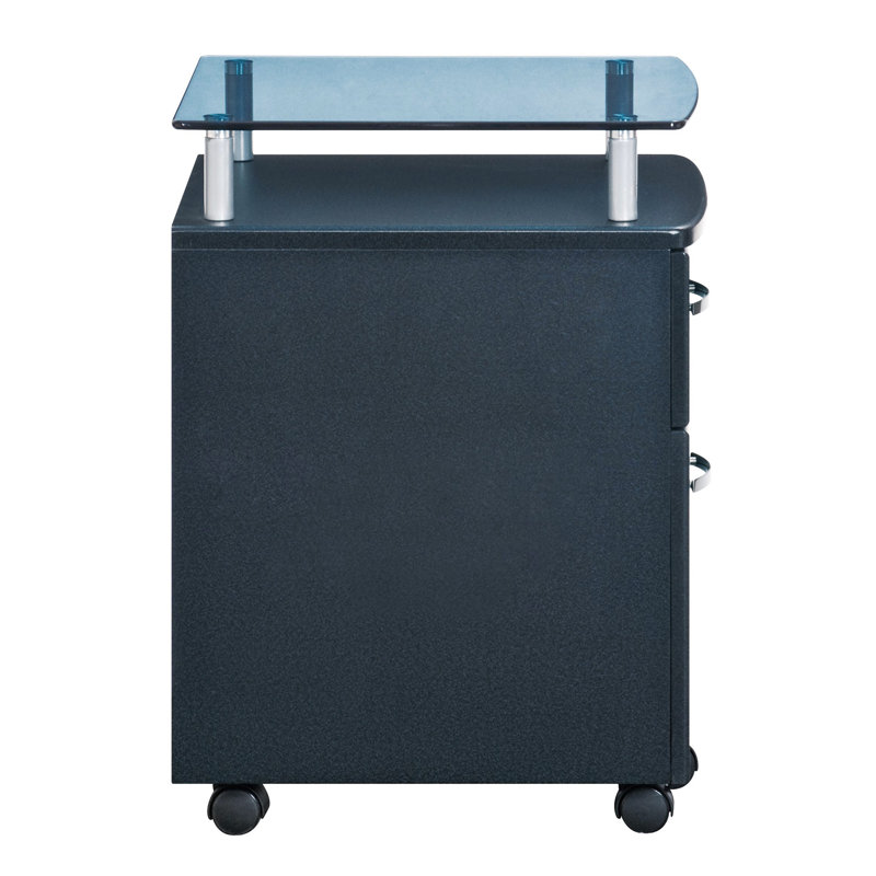 Rolling File Cabinet with Glass Top, Graphite, Graphite