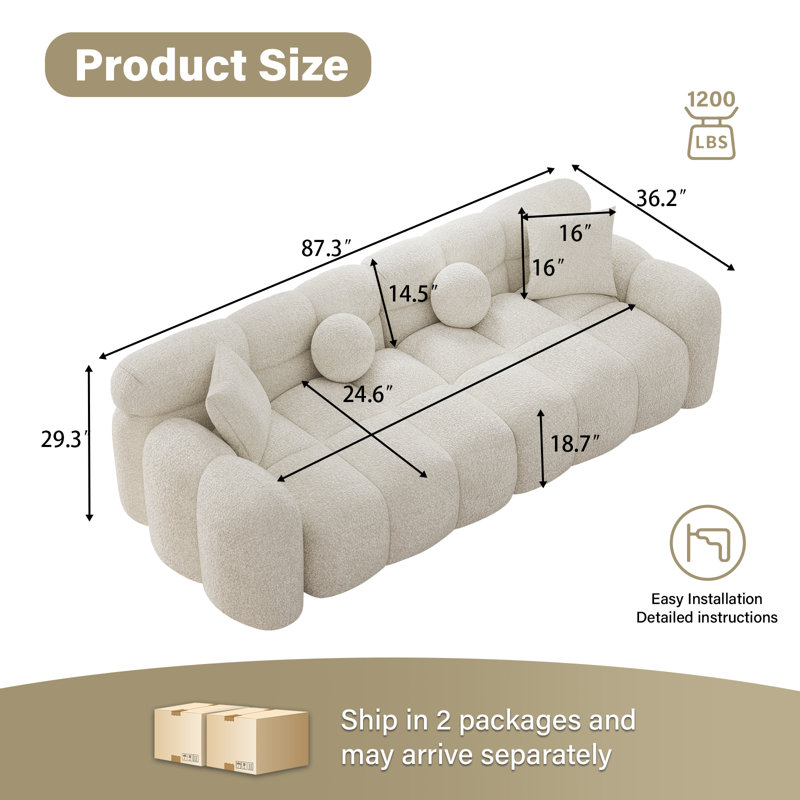 Canapé rembourré 87,3 po Oumy, Polyester beige