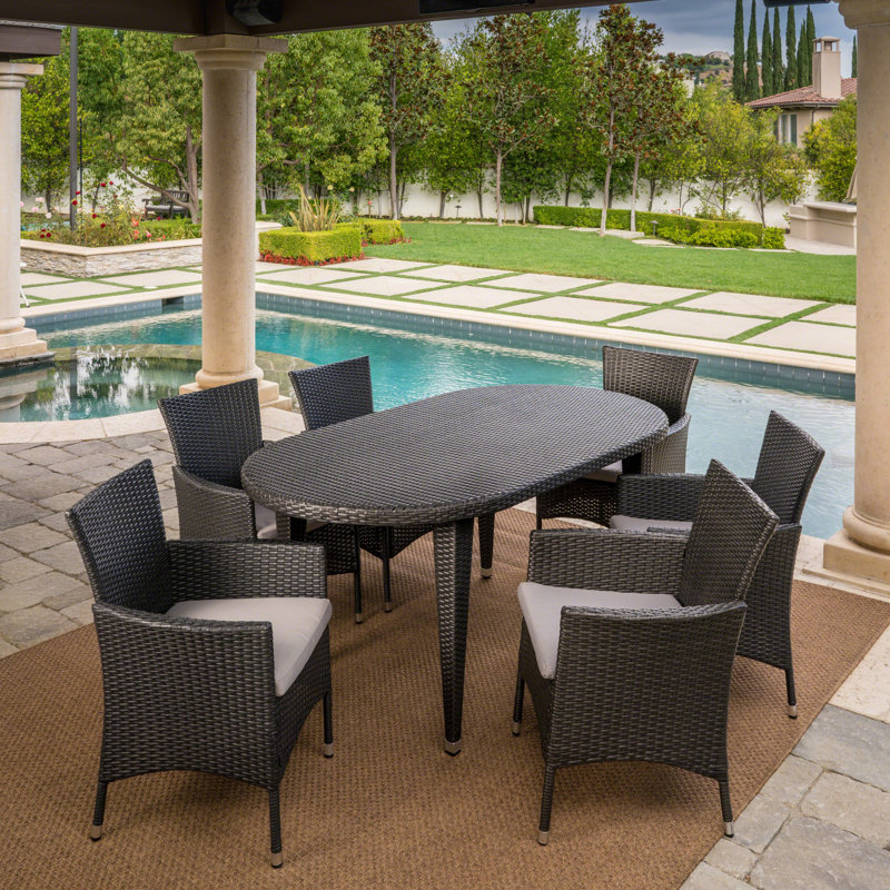 Aquinas 6 - Person Wicker Patio Dining Set with Oval Table, Gray