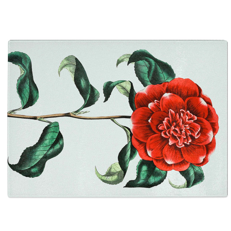 Tempered Glass Crimson Camellia Flower Chopping Board, 39 cm W x 28.5 cm L
