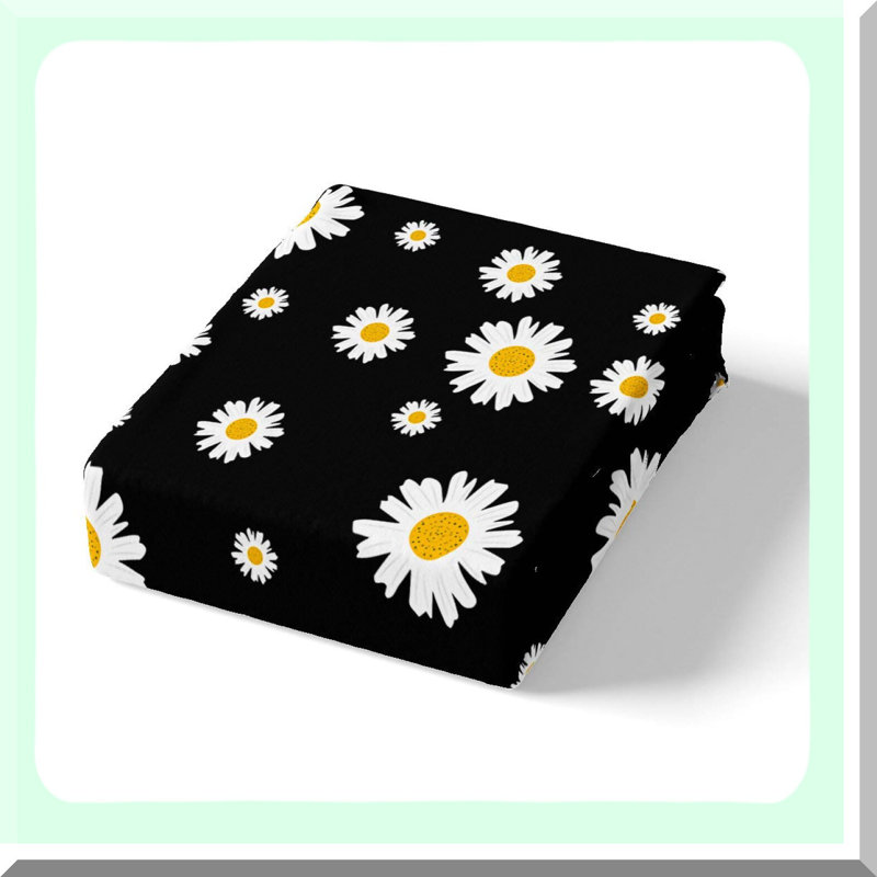 FreshFloral Fitted Sheet Set - Twin Size, Soft Deep Pockets Bedding Set with Cute Daisy Pattern, Modern Natural Style, 1 Pillow Case, Simple Theme