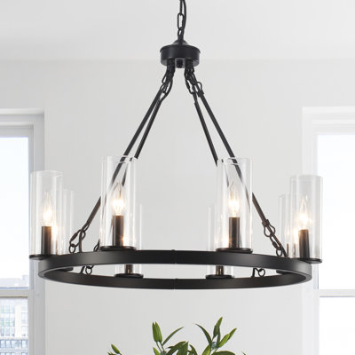 Lustre à roulettes de style campagnard à 8 lumières 25,95 "de style bougie avec forme de verre pour salle à manger