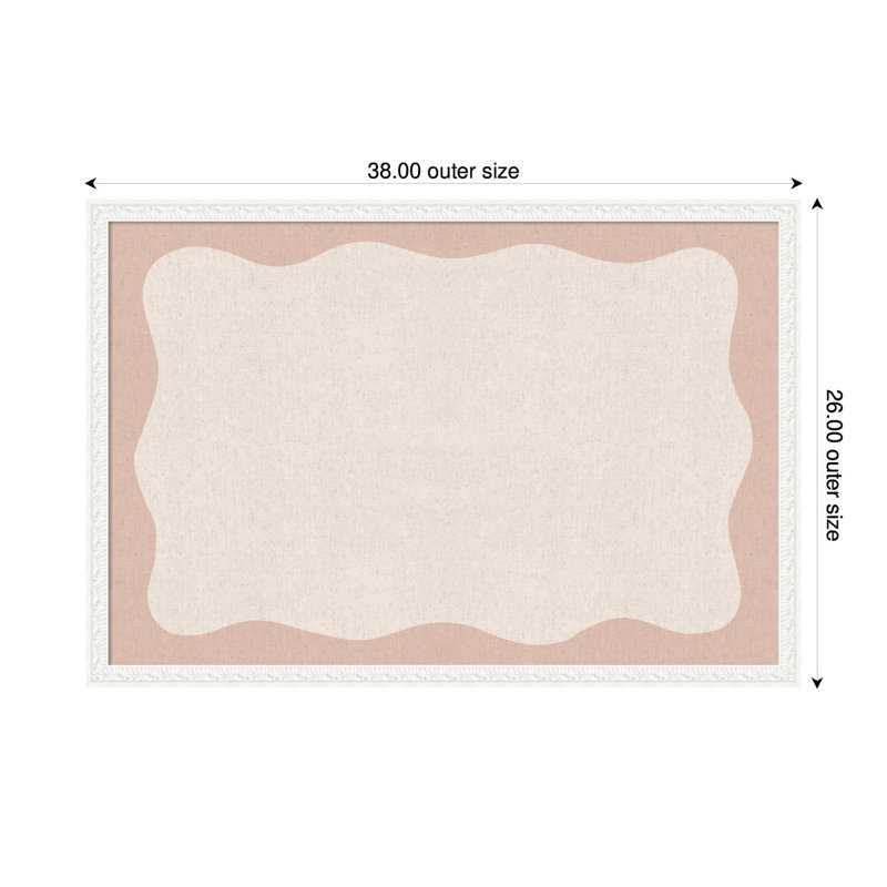 Tableau d'affichage en lin encadré en tissu, H 26 po x l 38 po x P 1 po, Blanc Bethany, Rose / beige