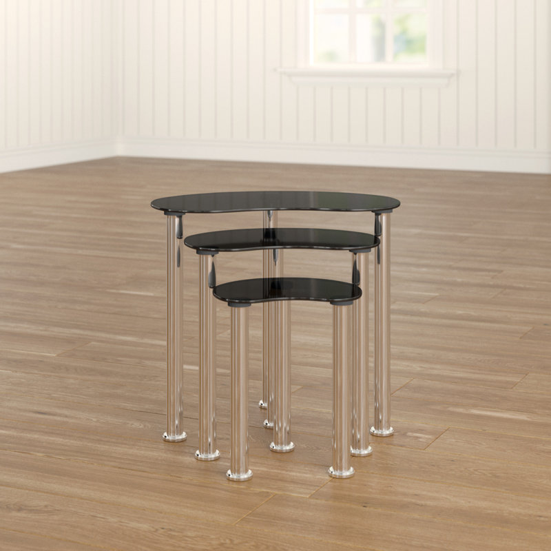 Vida Cara Glass Top Nesting Tables, Black