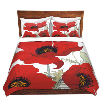 Ensemble de housse de couette en microfibre DiaNoche par Judith Figuiere - 3 coquelicots rouges
