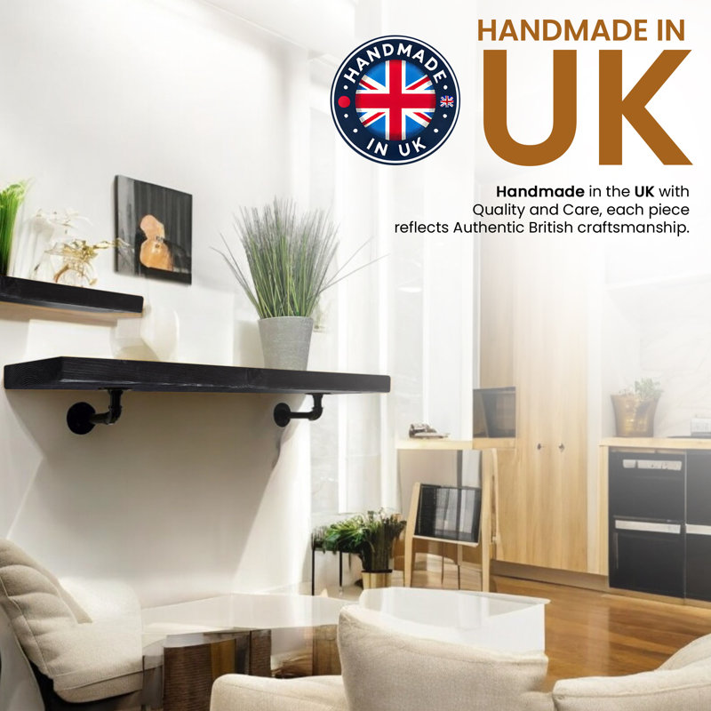 Aleksah Wood Floating Shelf, Black, 4.5cm H x 140cm W x 22cm D