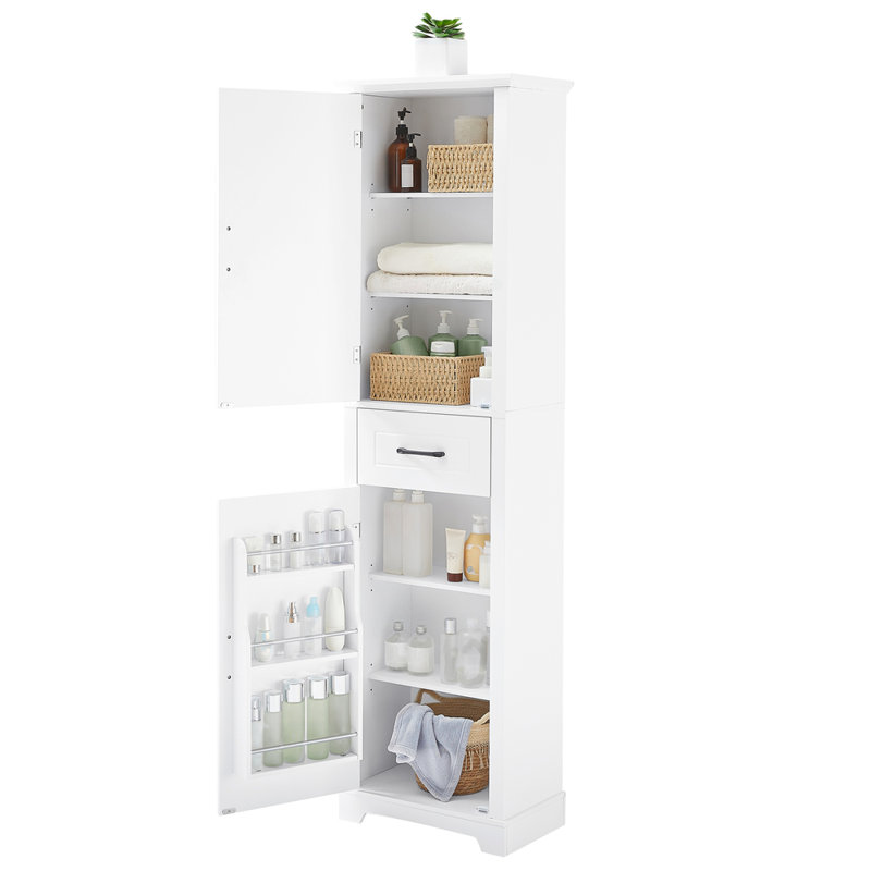 Tall Freestanding Bathroom Storage Cabinet With Adjustable Shelves And Two-Door Design For Smart Organization., White