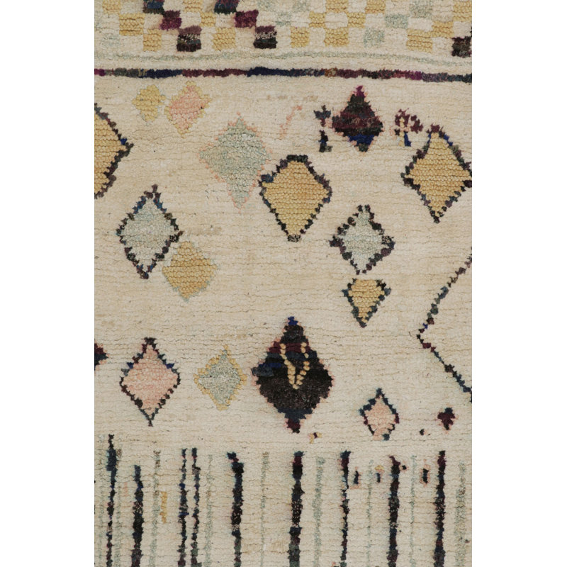 Moroccan Hand Knotted Geometric Area Rug, Runner 3' x 10'
