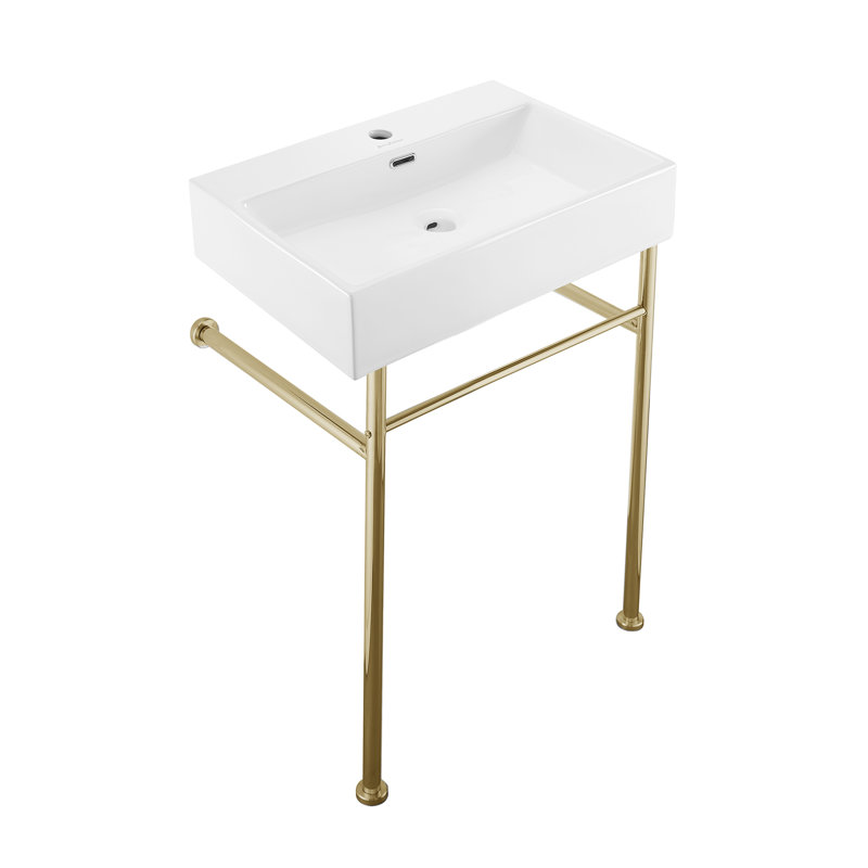 Lavabo console en céramique avec pieds dorés Claire SM-CS721, Blanc/doré