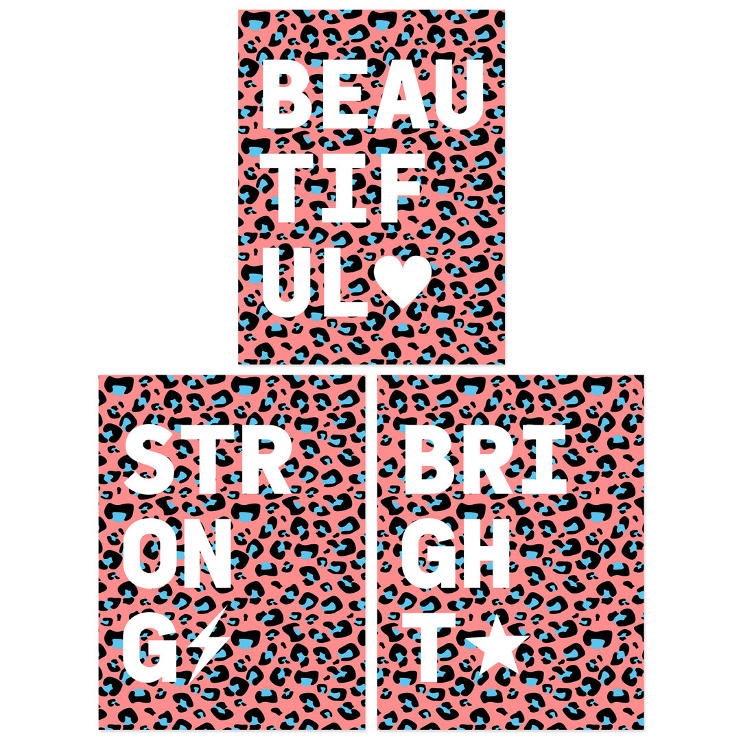 Leopard Pattern Beautiful Strong Bright Typography - 3 Piece No Frame Print Set