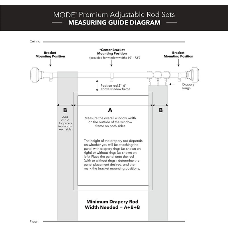 MODE Mode Premium Collection 1 1/8 in Diameter Curtain Rod Set with Geo Finials and Steel Wall Mounted Adjustable Rod