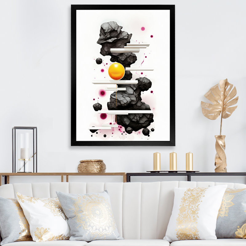 Reproduction sur toile d'une exquise fluidité noire et dorée, H 40 po x l 30 po x P 1,5 po, Cadre simple noir