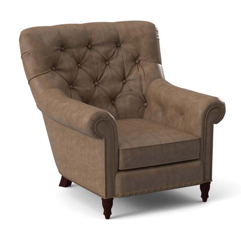 Kirby Leather Club Chair, #9 & #54 Natural, Anilina Cacao Genuine Leather, Mahogany