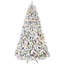 Arbre de Noël floqué avec lumières Ul colorées et pommes de pin naturelles - pointes en PVC enneigées, branches articulées, support en métal stable, installation facile-1703244712