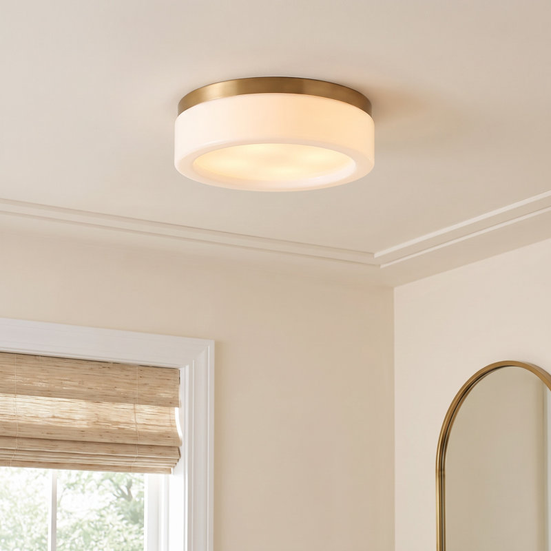 Helmes Glass LED Flush Mount, Satin Brass