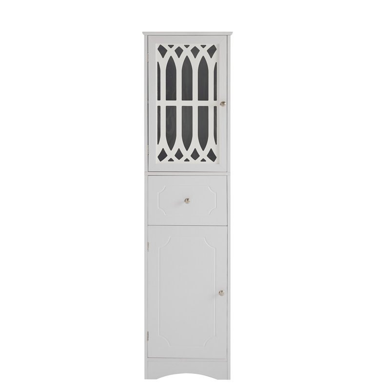 Armoire autoportante pour salle de bain - grande, blanche avec portes de rangement de porte et de tiroir, Blanc