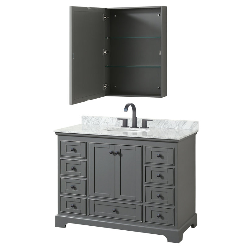 Ensemble de meuble-lavabo simple 48 "avec miroir Deborah, Gris foncé, Noir mat