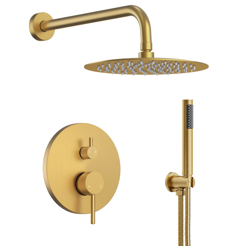Pressure-Balanced Shower System ,10-Inch Rainfall Shower Faucet with Rough-in Valve, Brushed Gold, 2.0