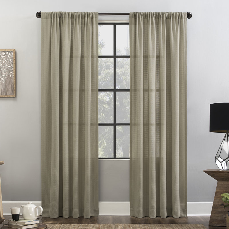 Panneau de rideau simple semi-diaphane avec passe-tringle Waffle, L 52 po x L 96 po, Lin