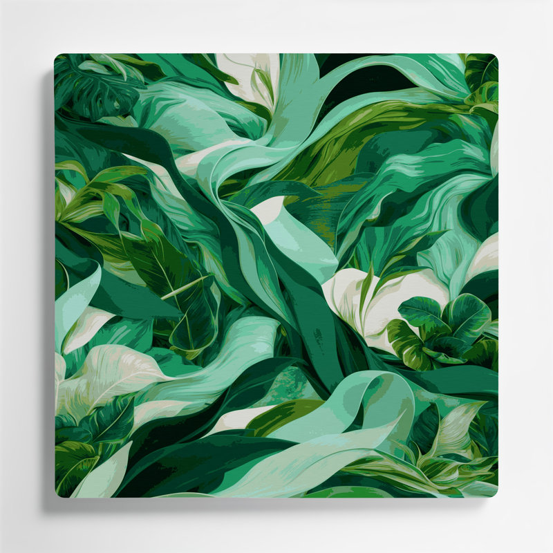 Paysage abstrait 57 art mural vert en métal, H 12 po x l 12 po