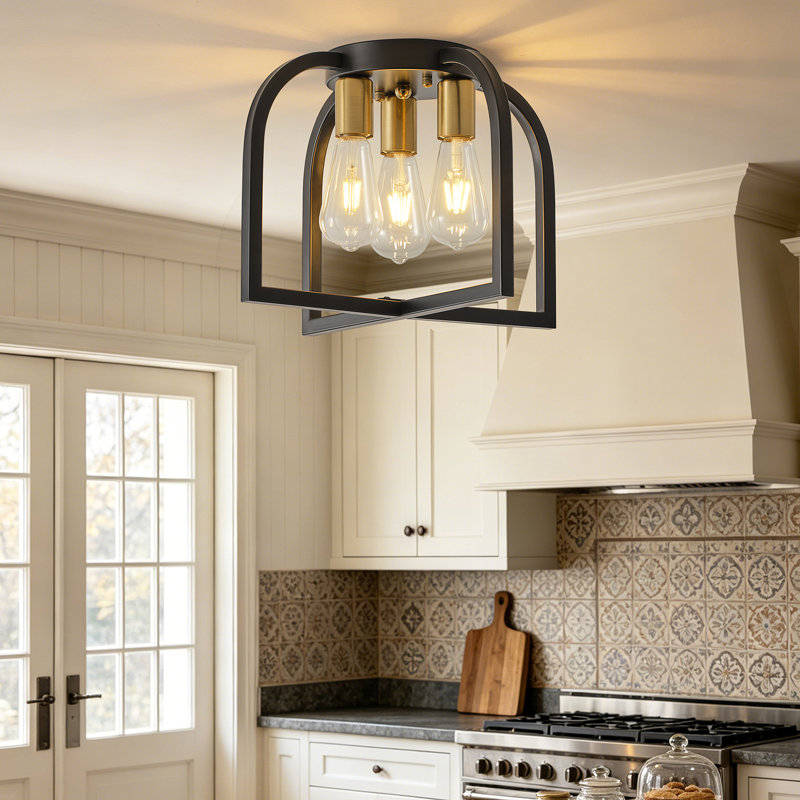 Plafonnier encastré 3 lumières 14,56 po, Doré