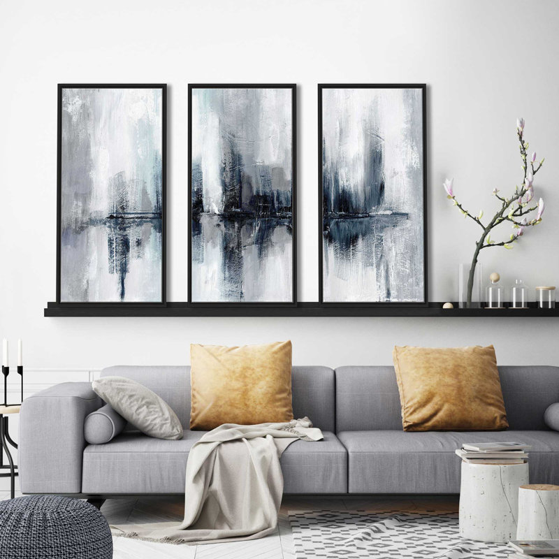«Indigo Harbor Lights» par Nan - ensemble de 3 reproductions sur toile flottantes, H 41,5 po x l 64,5 po x P 2 po