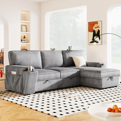 Elegant Sleeper Sectional With Storage And Cup Holder Class - Gray Seating Armrest Slots 3
