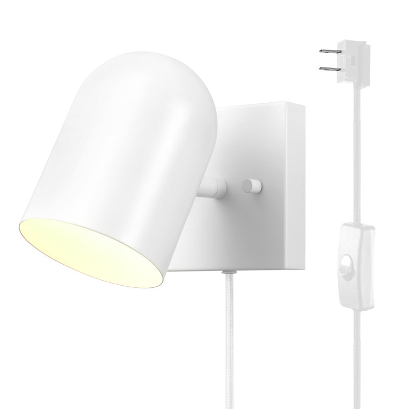 1-Light Matte White Plug-In or Hardwire Wall Sconce
