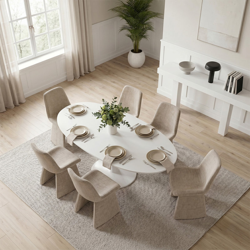 Ensemble de table de salle à manger ovale moderne 7 pièces pour 6 personnes avec chaises rembourrées, Kaki
