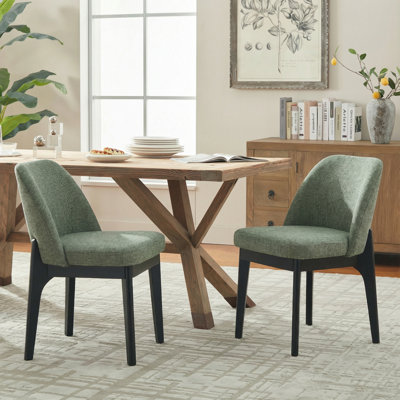 Bason 19.5" H Polyester Upholstered Dining Chair With Black Solid Wood Legs
