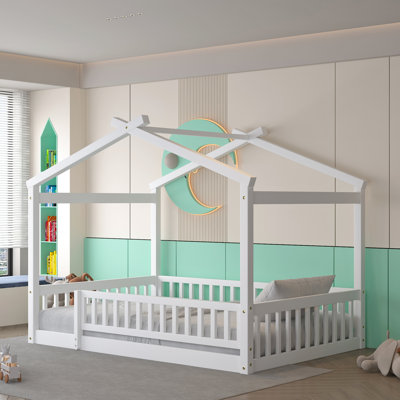 Full Size White Wood Bed Frame With Fenced Play Area For ' Joy Elegant House Fence -