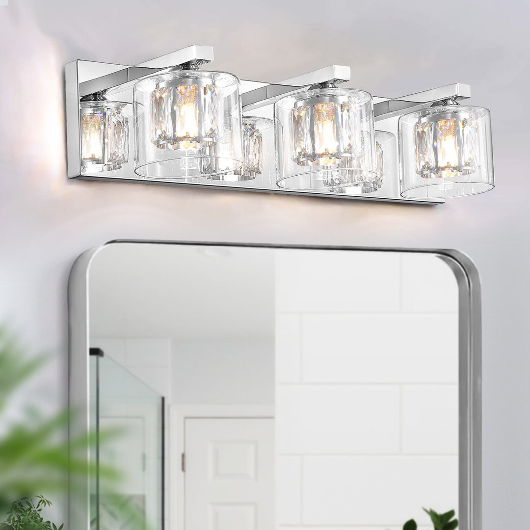 Delvon  3-Light Vanity Wall Sconce with Clear Glass and Crystal Accents – Stylish Lighting for Hallways and Bedrooms Everly Quinn 