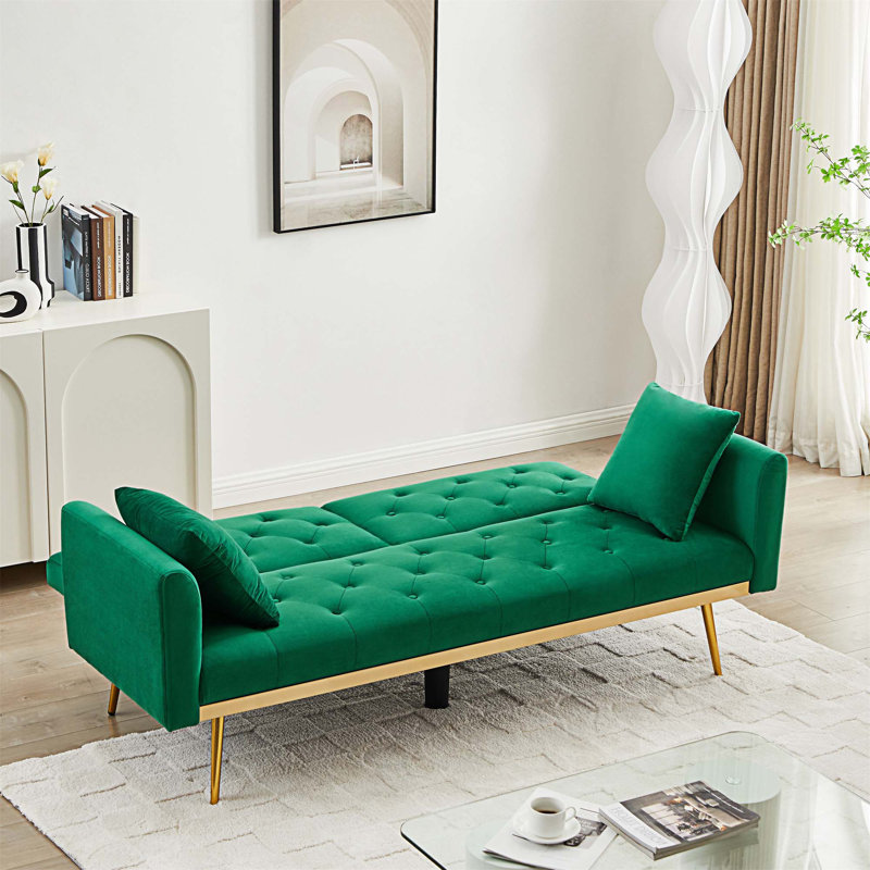 Signild 71.25'' Velvet Reclining Sleeper Sofa, Green Velvet