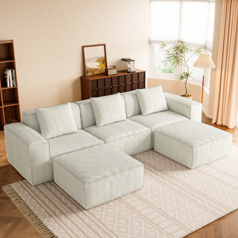 modular sofa can be converted into an oversized sofaootrest  , White Corduroy