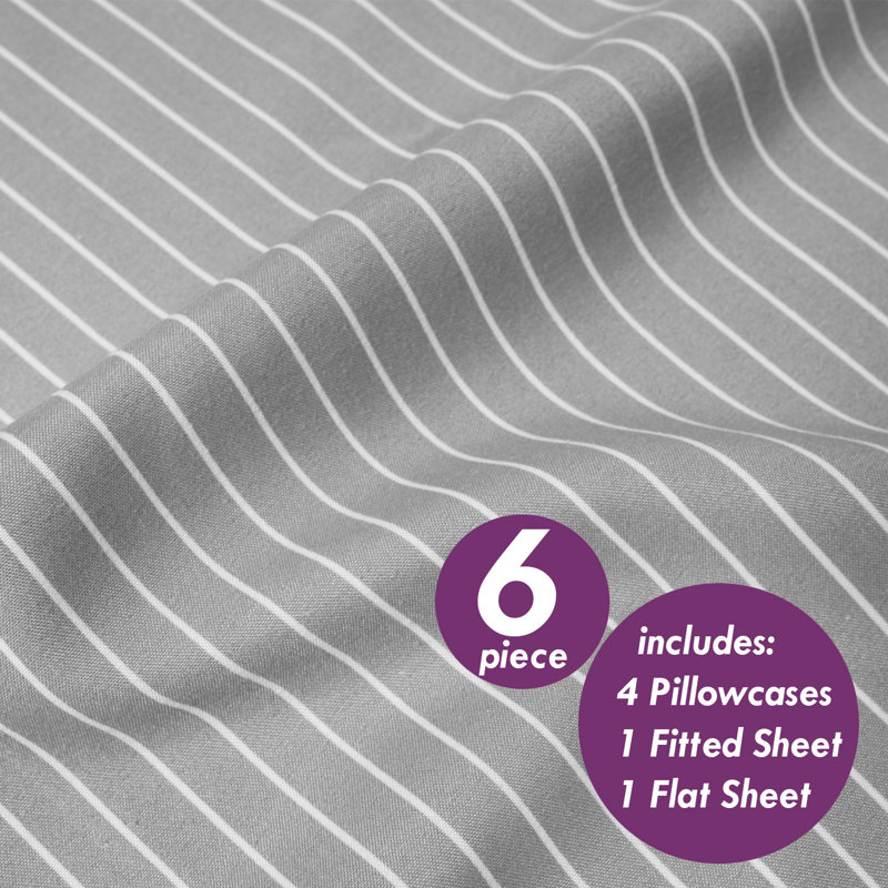 King Pinstripe Gray Egyptian Cotton Microfiber Sheet Set