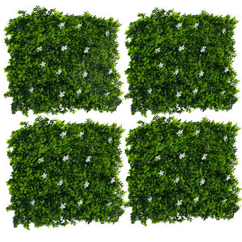 GreenBrokers Artificial Green Plant Wall Hedge with Yellow Leaf Foliage-UV Stable (Pack of 4) (1m x 1m), White, Green