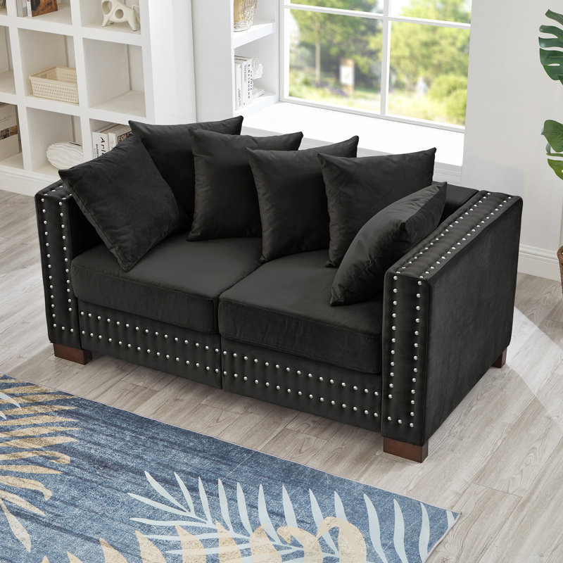Moderne, velours noir, salon, accoudoirs carrés, clous argentés, sièges à ressorts, housses amovibles, rangement sous le siège 2 avec style moderne, accoudoirs décorés d'une éponge et d'une poche à haute élasticité