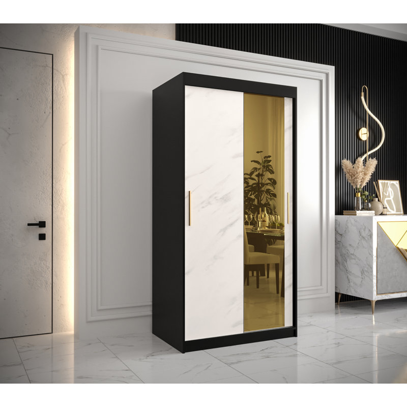 Lancashire 2 Door Wardrobe, 200cm H x 100cm W x 62cm D, Black/White
