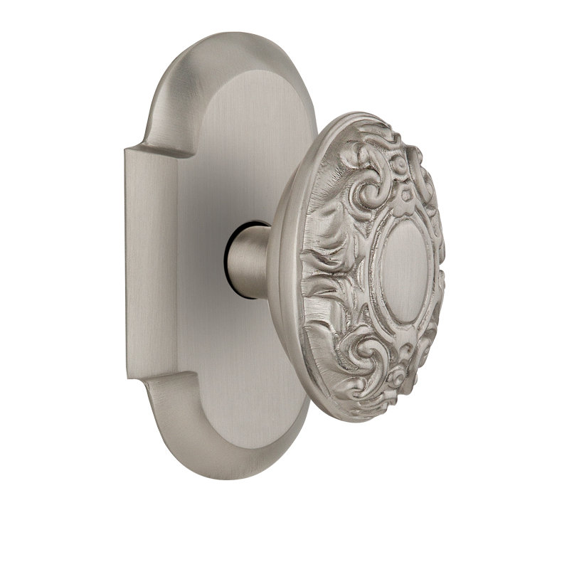 Plaque Cottage avec bouton de porte victorien, Nickel satiné