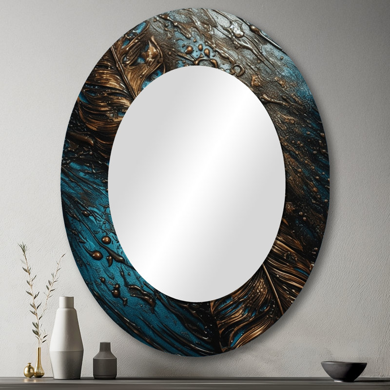 Plume dorée Glamour III - miroir mural ovale doré, 43 po x 33 po