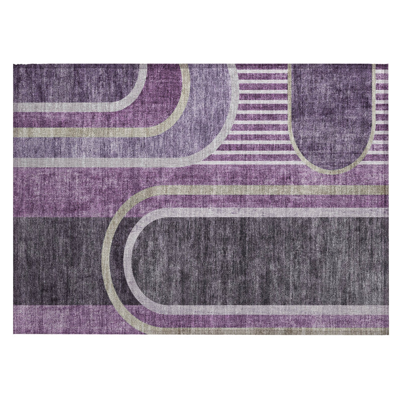2' X 3' Purple and Black Abstract Washable Indoor Outdoor Area Rug