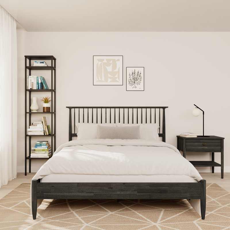 Structure de lit en bois massif, cadre en bois d'acacia, aucun sommier requis, grand lit, noyer foncé, Grand lit, Noyer foncé