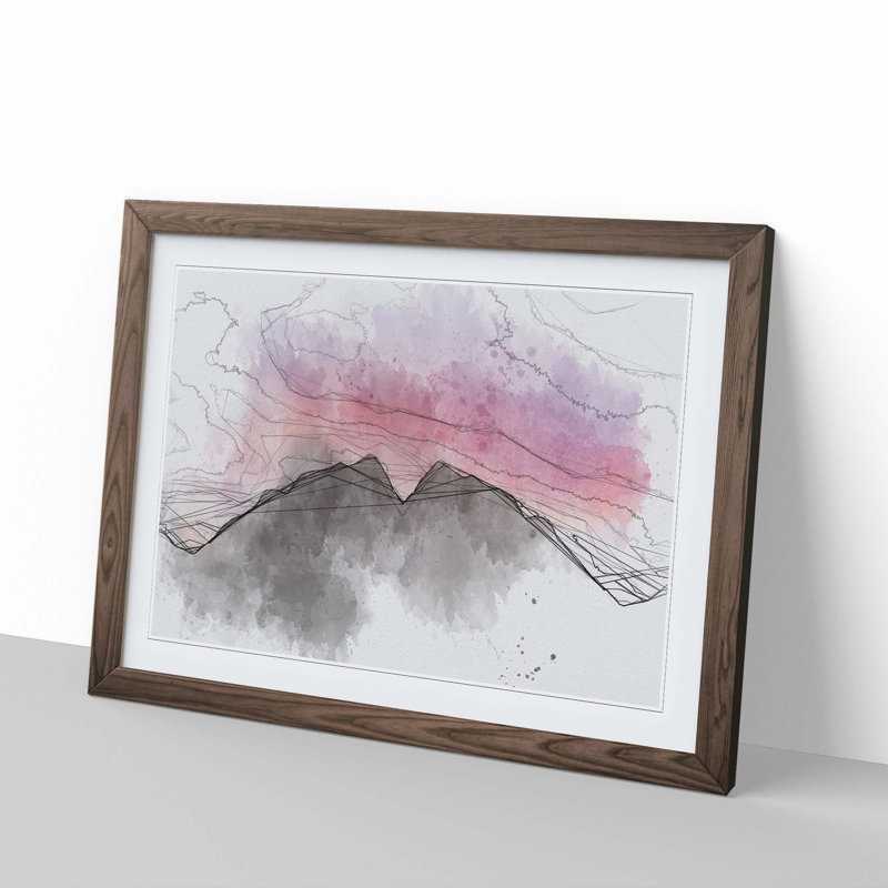 Mountain Mirror in Abstract - Picture Frame Drawing Print, 62cm H x 87cm W x 2cm D, Walnut Framed