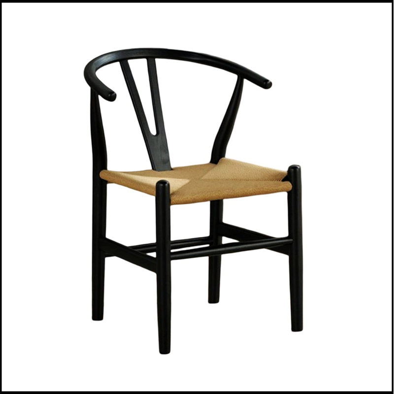 Mid-Century Modern Set of 2 Side Chairs with Rubberwood Frame and Curved Backrest for Comfortable Dining
