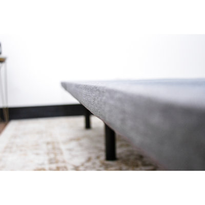 Upholstered Platform Foundation Queen - Gray Woven, 1000 Lbs Capacity, Adjustable Height Legs, Steel Frame Size Black + Gray, 6 Plywood Base