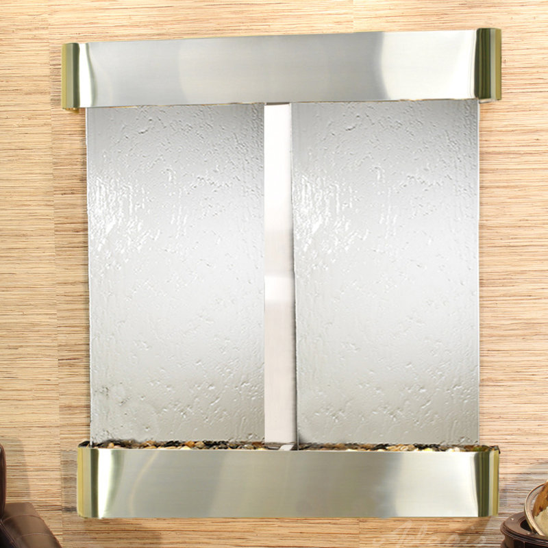 Aspen Falls Natural Stone Fountain with Light, Stainless Steel, Silver Mirror
